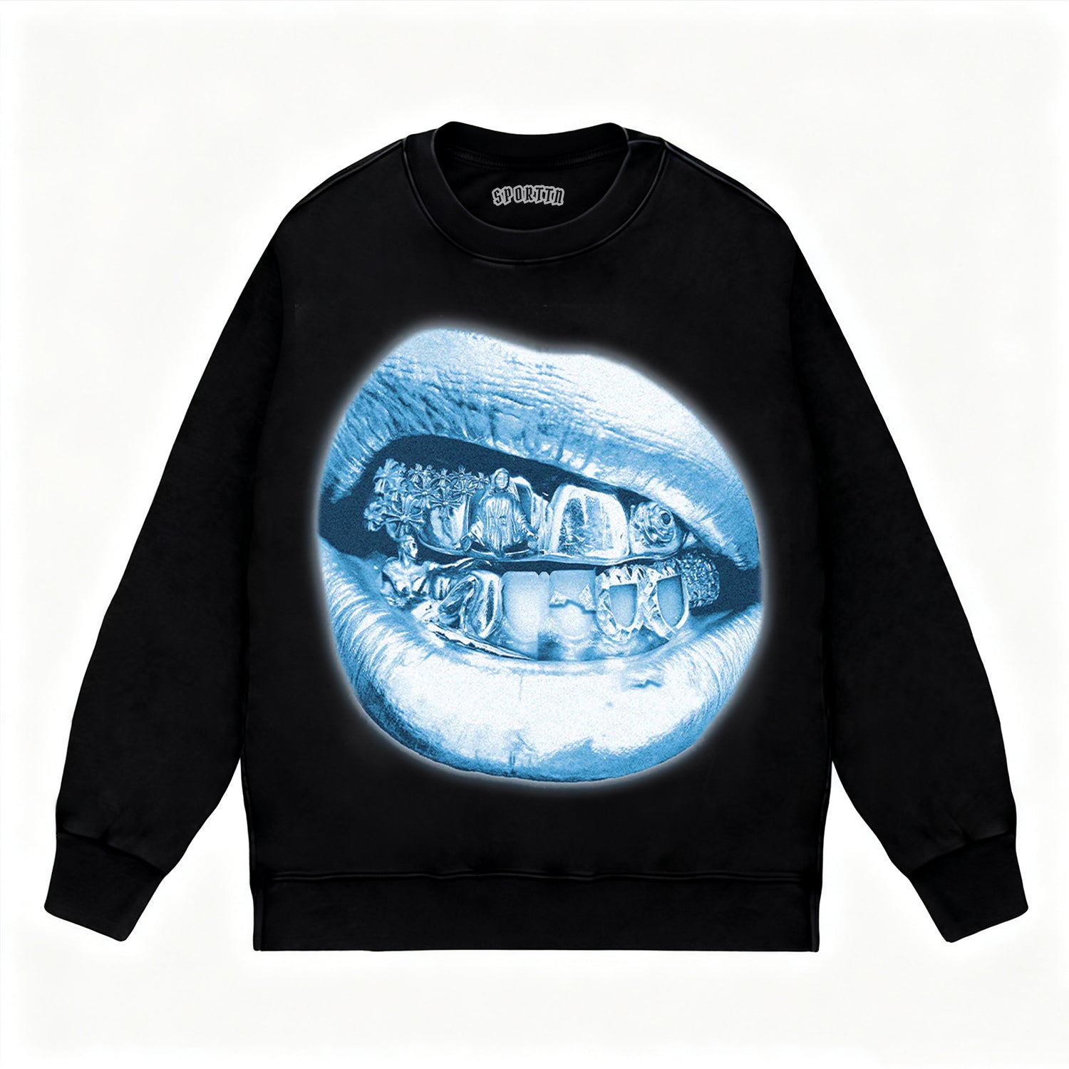 BLUE VINTAGE DIAMOND LIP PRINT TEE