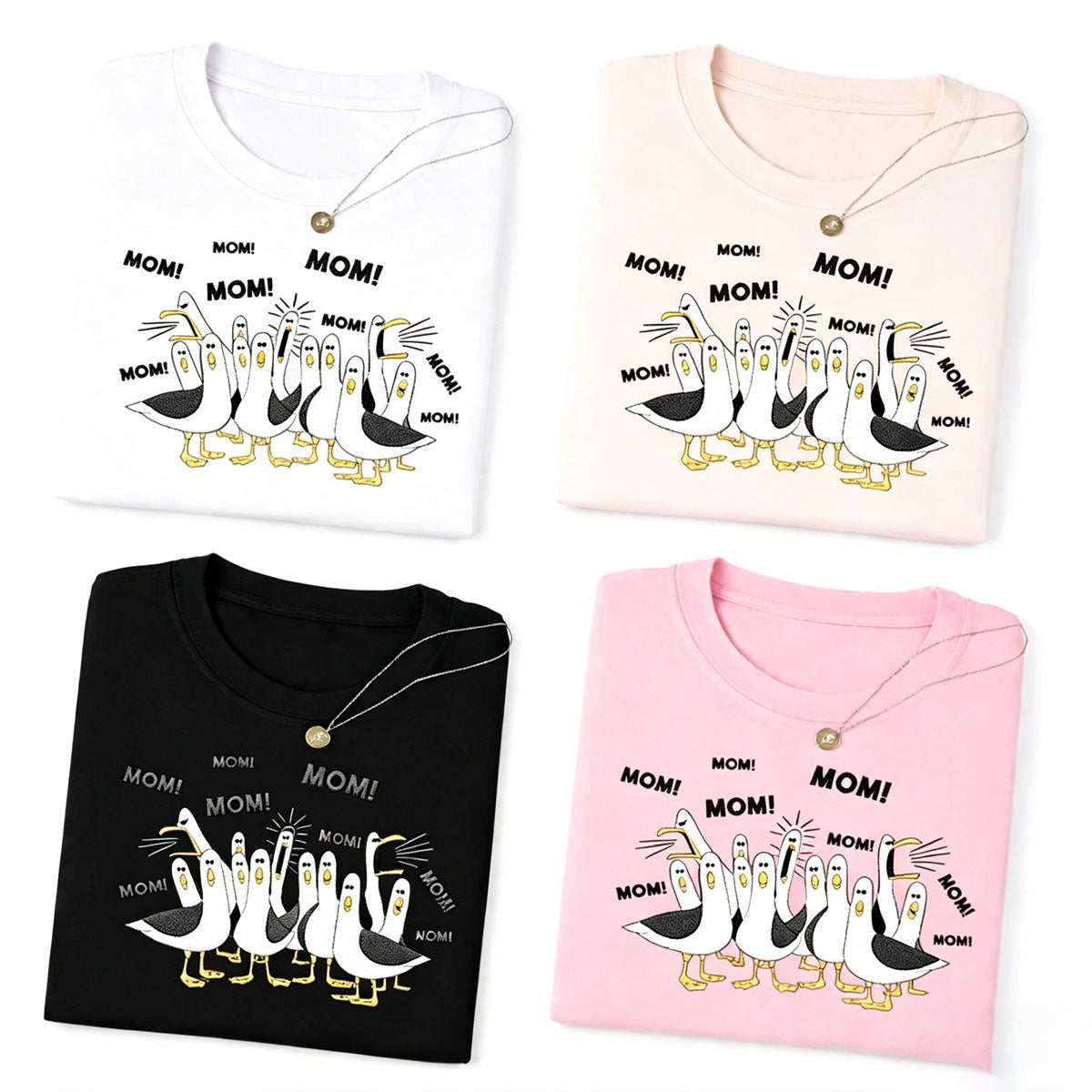 Custom Embroidered Cartoon Seagulls Mom T Shirt
