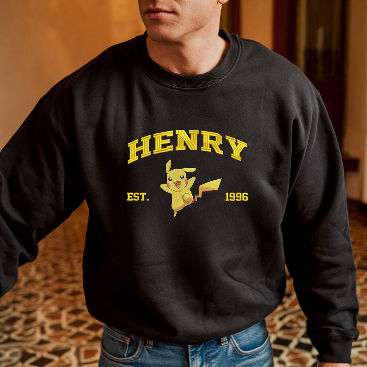 Custom PKM Anime Embroidery Sweatshirt, Custom Name and Year Pocket Beast Shirt, Anime Lover Gift