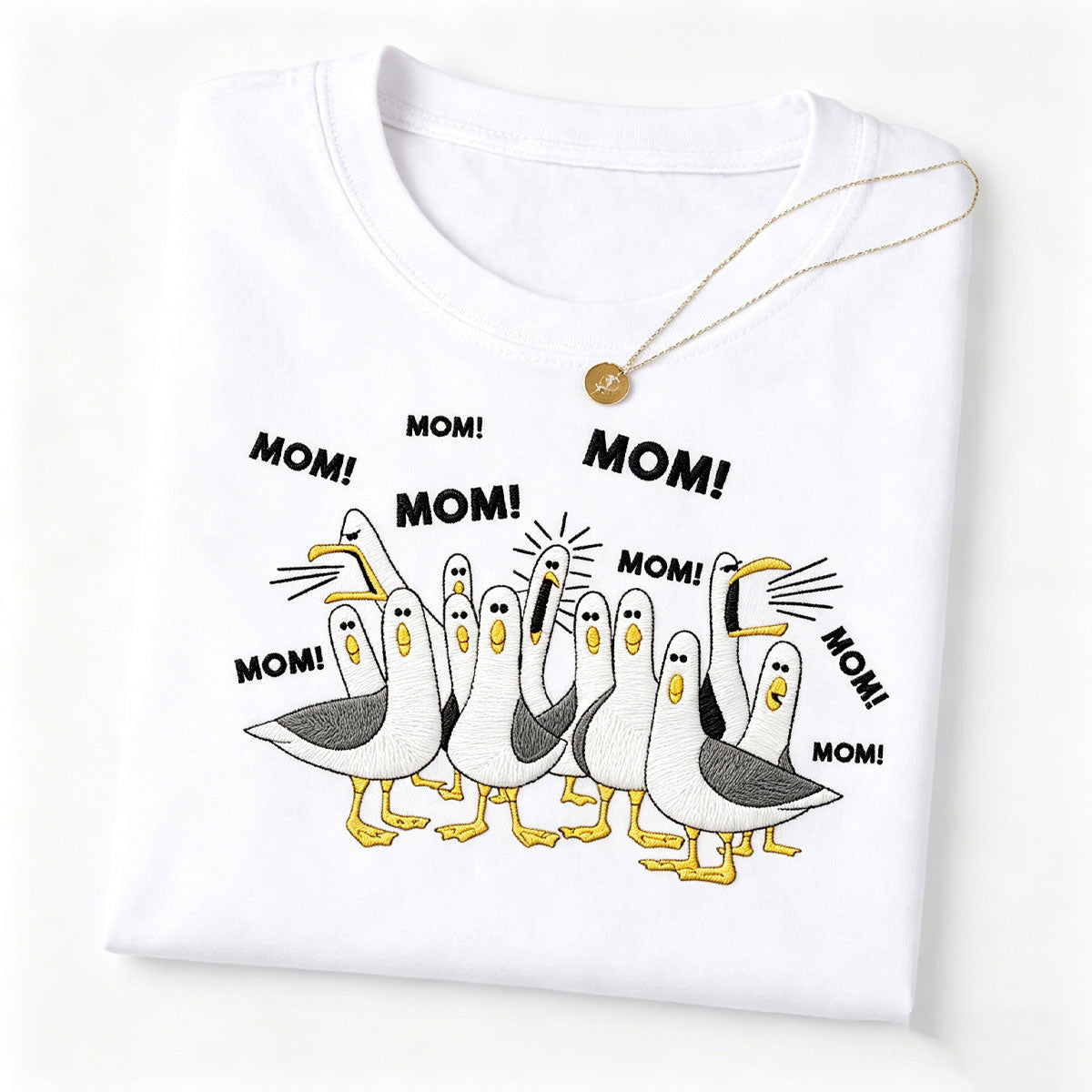Custom Embroidered Cartoon Seagulls Mom T Shirt