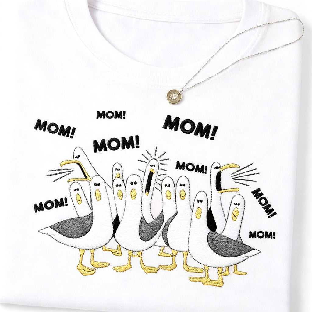 Custom Embroidered Cartoon Seagulls Mom T Shirt
