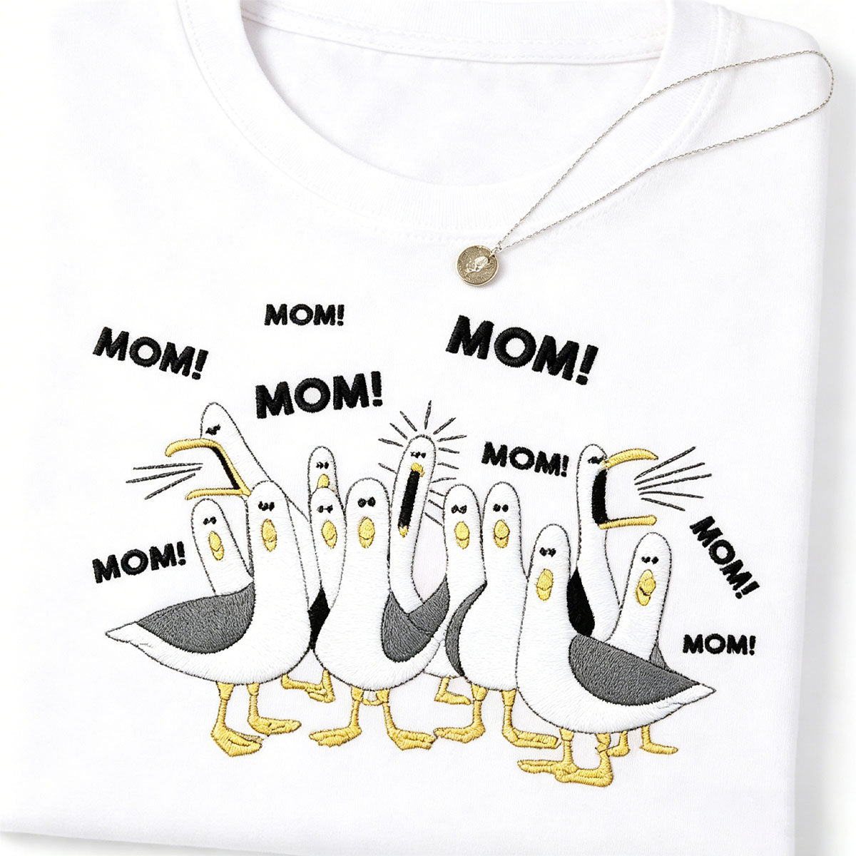 Custom Embroidered Cartoon Seagulls Mom T Shirt