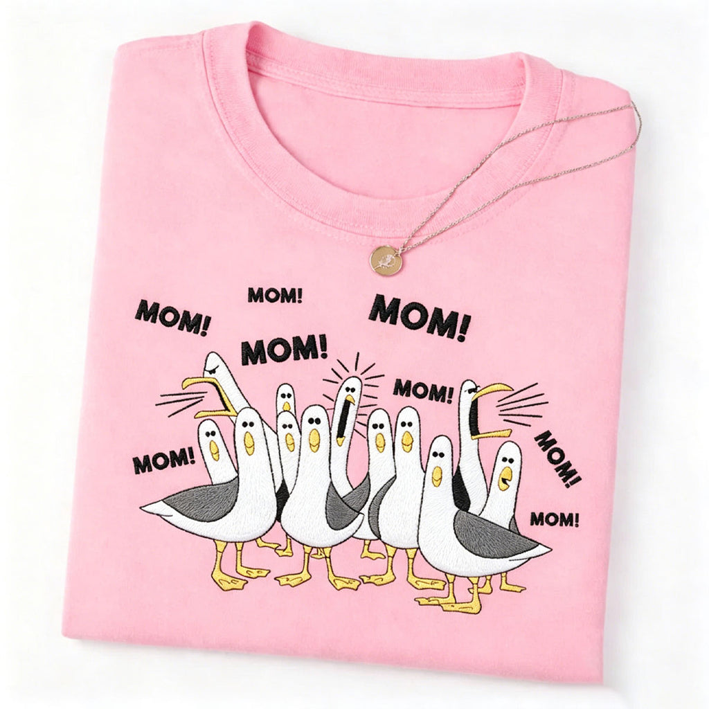 Custom Embroidered Cartoon Seagulls Mom T Shirt