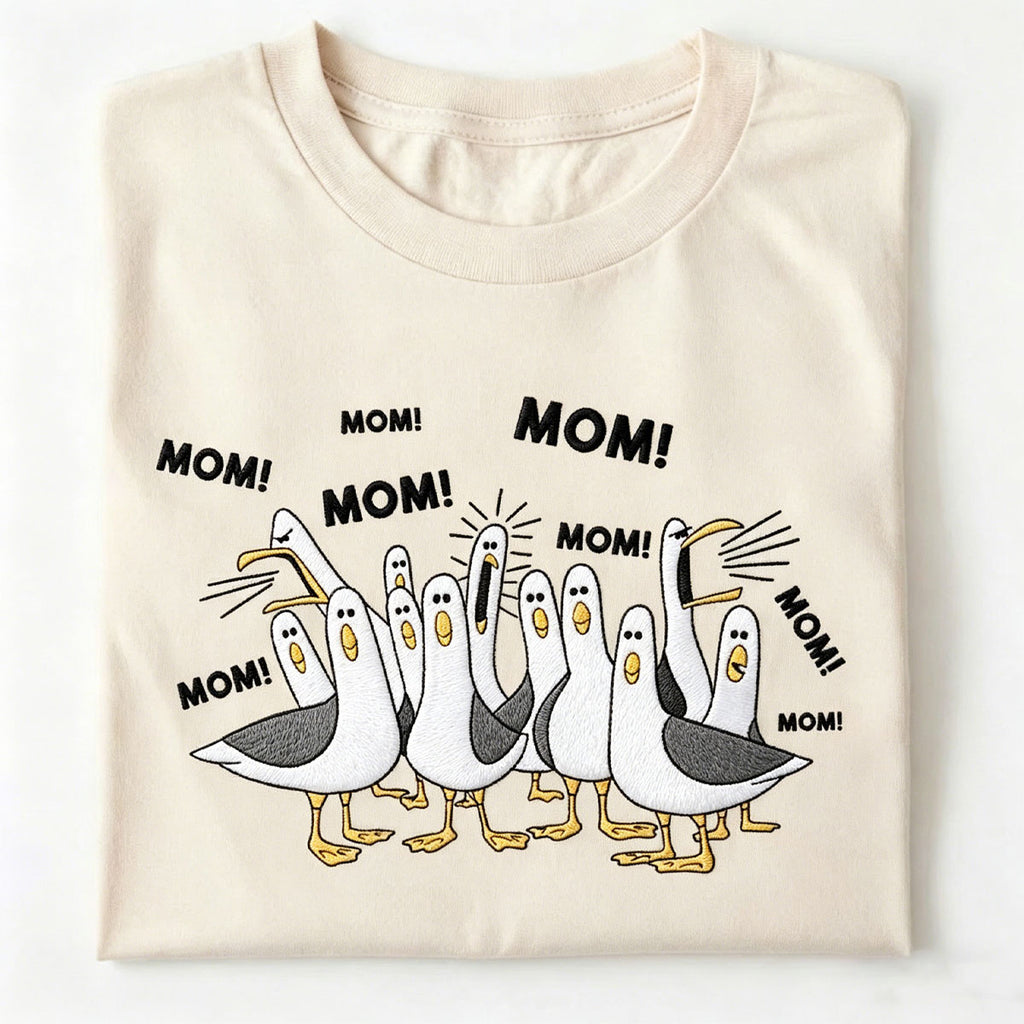 Custom Embroidered Cartoon Seagulls Mom T Shirt