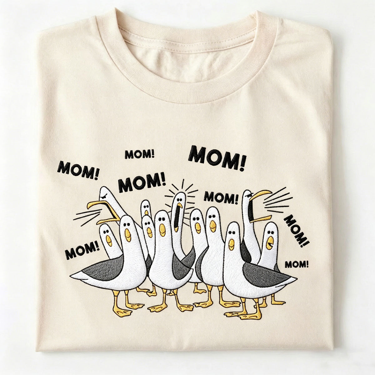 Custom Embroidered Cartoon Seagulls Mom T Shirt