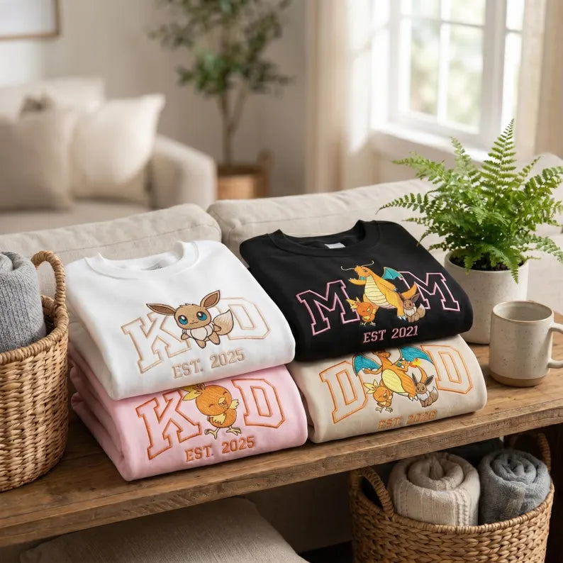 Personalized Mom Dad & Kid Crewnecks Custom Family Embroidered Sweatshirt