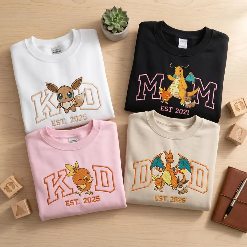 Personalized Mom Dad & Kid Crewnecks Custom Family Embroidered Sweatshirt