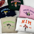 Powerpuff Girls Character Embroidered Sweatshirt, Cartoon Hoodie