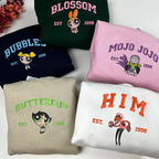 Powerpuff Girls Character Embroidered Sweatshirt, Cartoon Hoodie