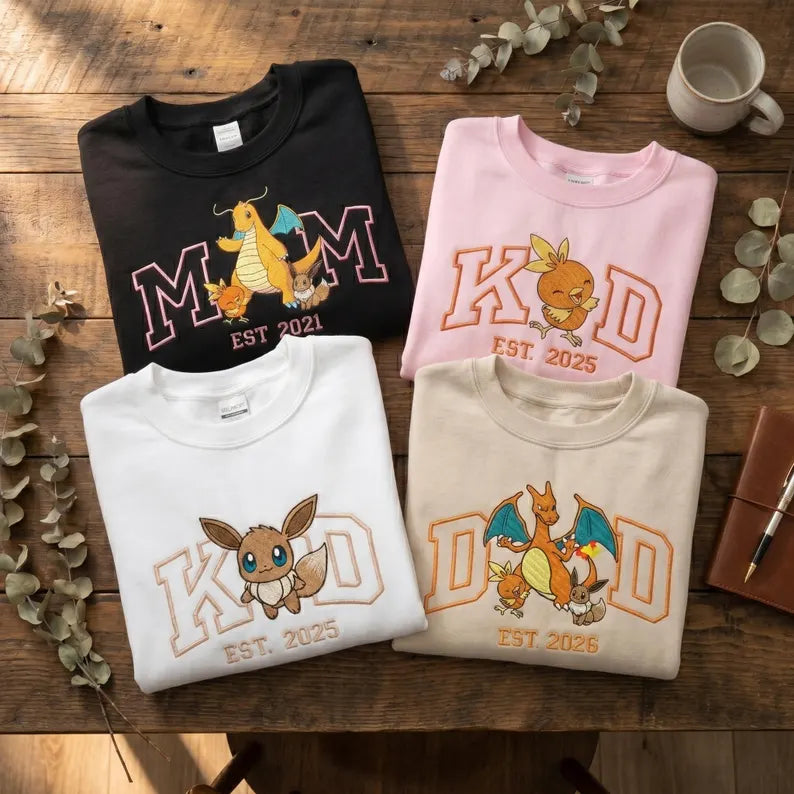 Personalized Mom Dad & Kid Crewnecks Custom Family Embroidered Sweatshirt