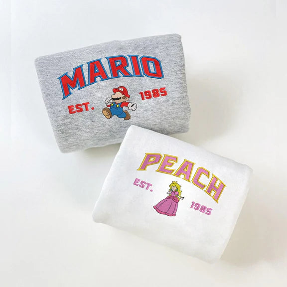 Matching Mario Embroidered Sweatshirt, Mario and Princess Hoodie