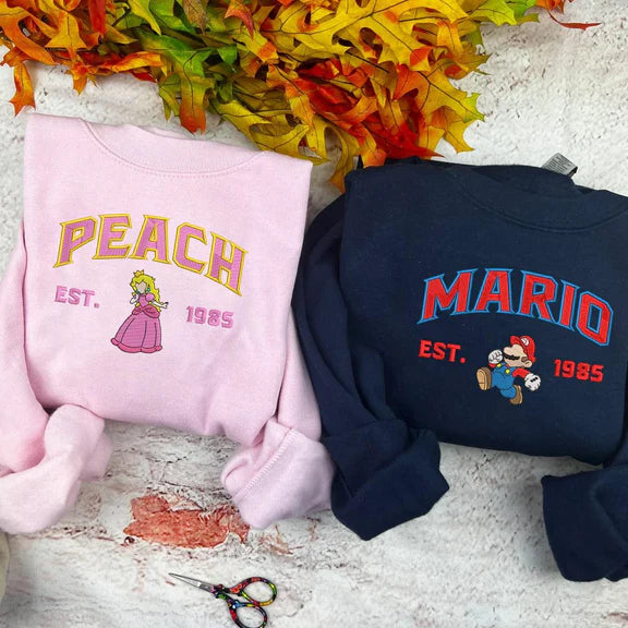 Matching Mario Embroidered Sweatshirt, Mario and Princess Hoodie