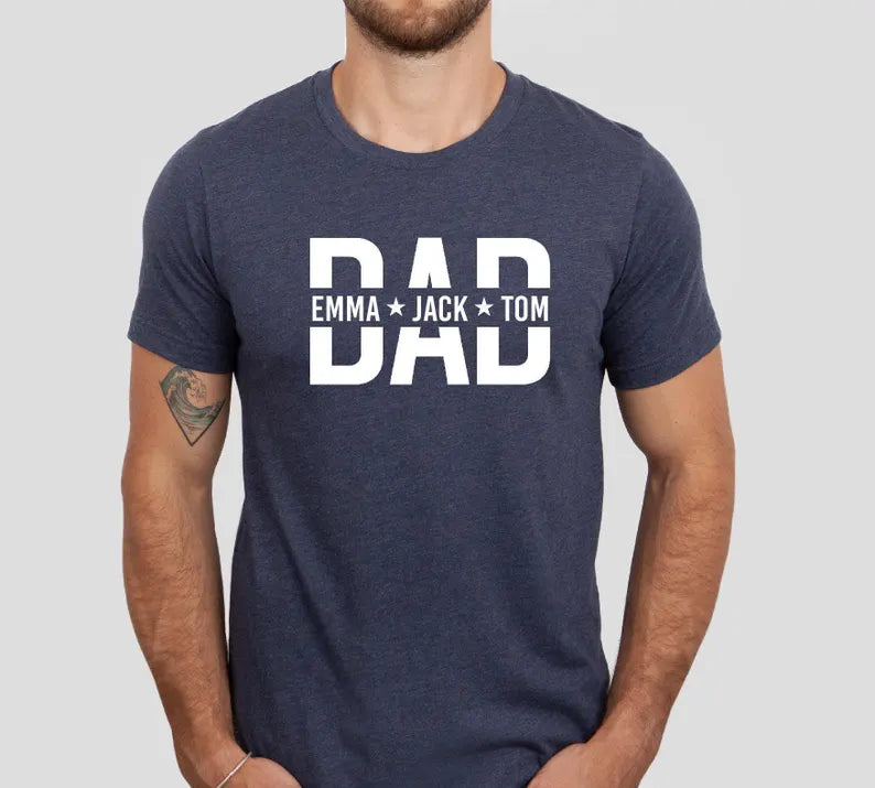 Custom Dad Shirt With Kids Names, Dad T-Shirt