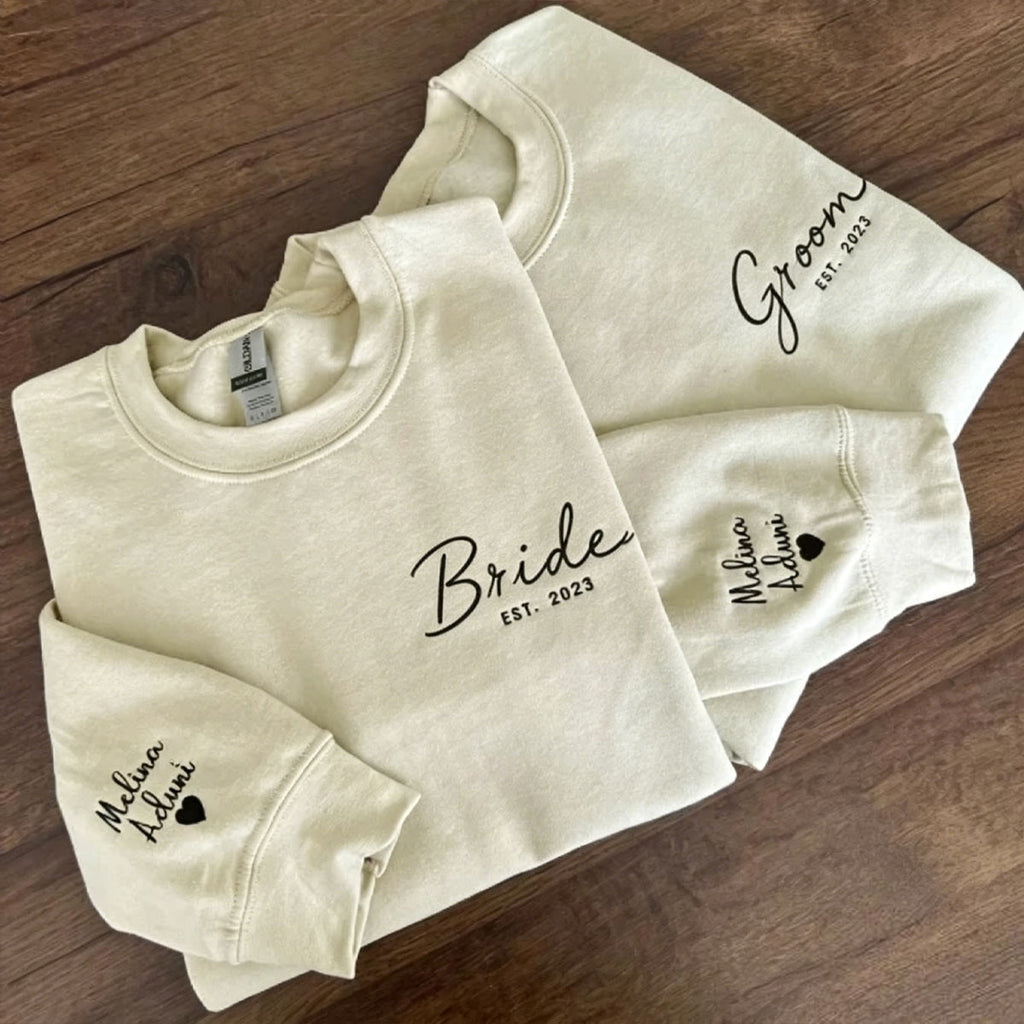 Custom Mama Dad Embroidered Sweatshirt With Names On Sleeve