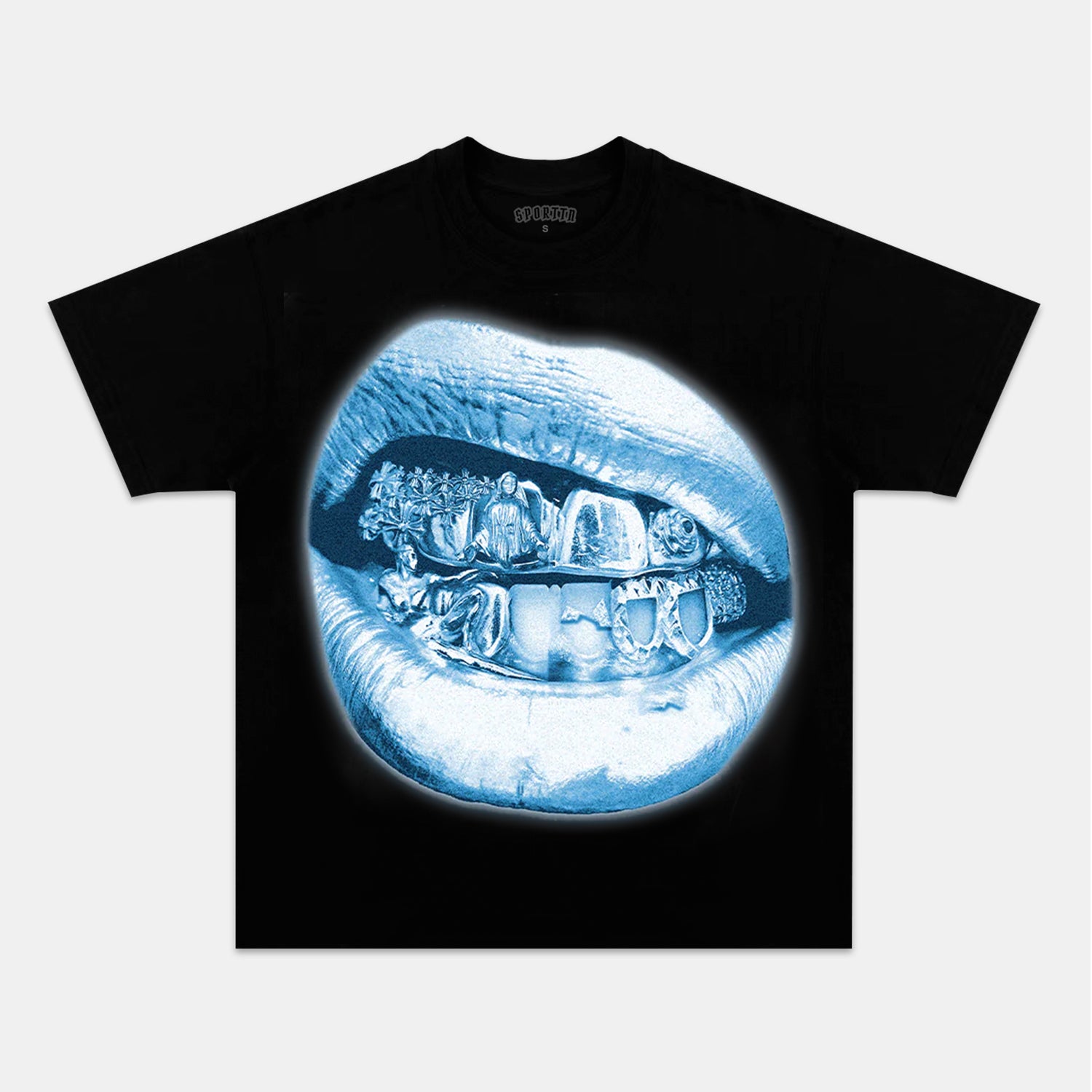 BLUE VINTAGE DIAMOND LIP PRINT TEE
