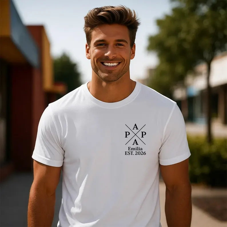 Personalized men's t-shirt for dad with children's names and birth years as a Father's Day gift