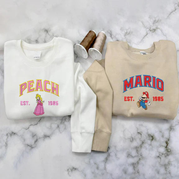 Matching Mario Embroidered Sweatshirt, Mario and Princess Hoodie