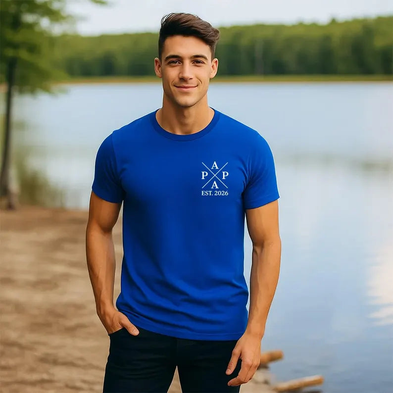 Personalized men's t-shirt for dad with children's names and birth years as a Father's Day gift