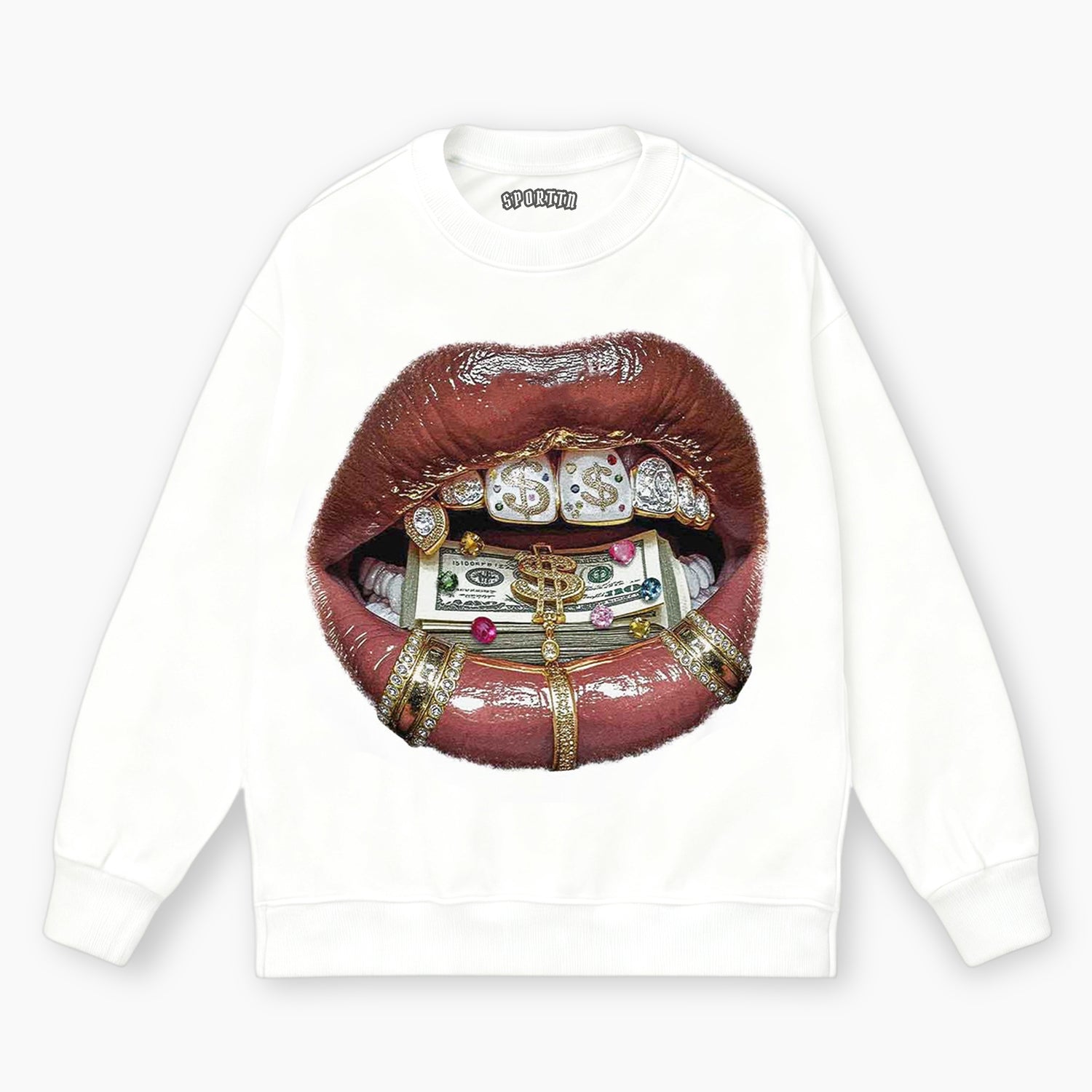 UNIQUE BAKED LIP PRINT IN GOLD AND DIAMONDS TEE