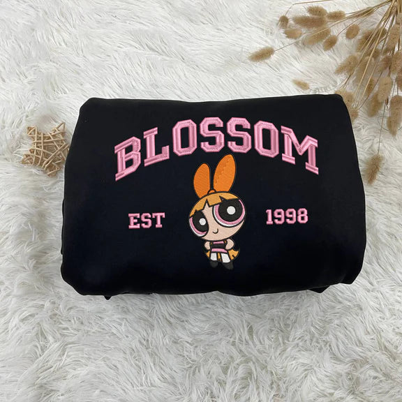 Powerpuff Girls Character Embroidered Sweatshirt, Cartoon Hoodie