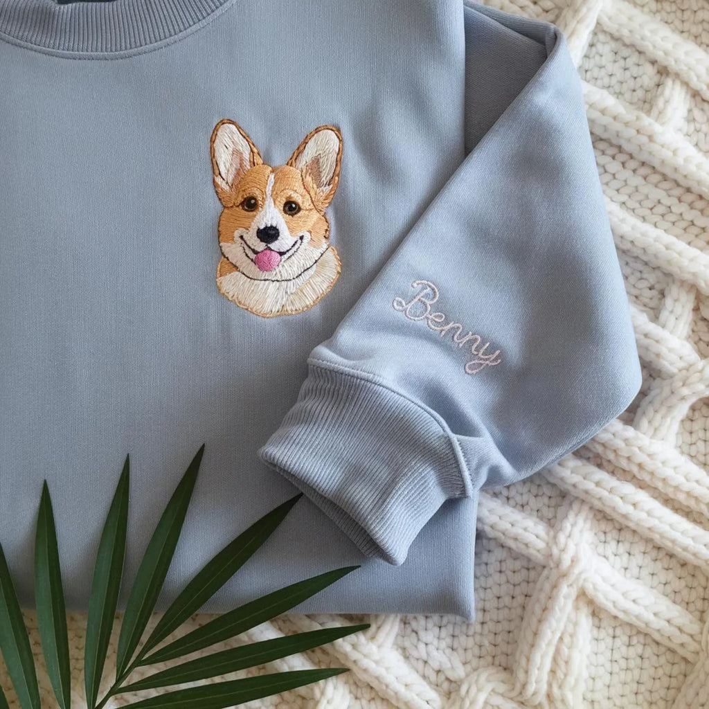 Custom Dog Face 2 Embroidered Sweatshirt