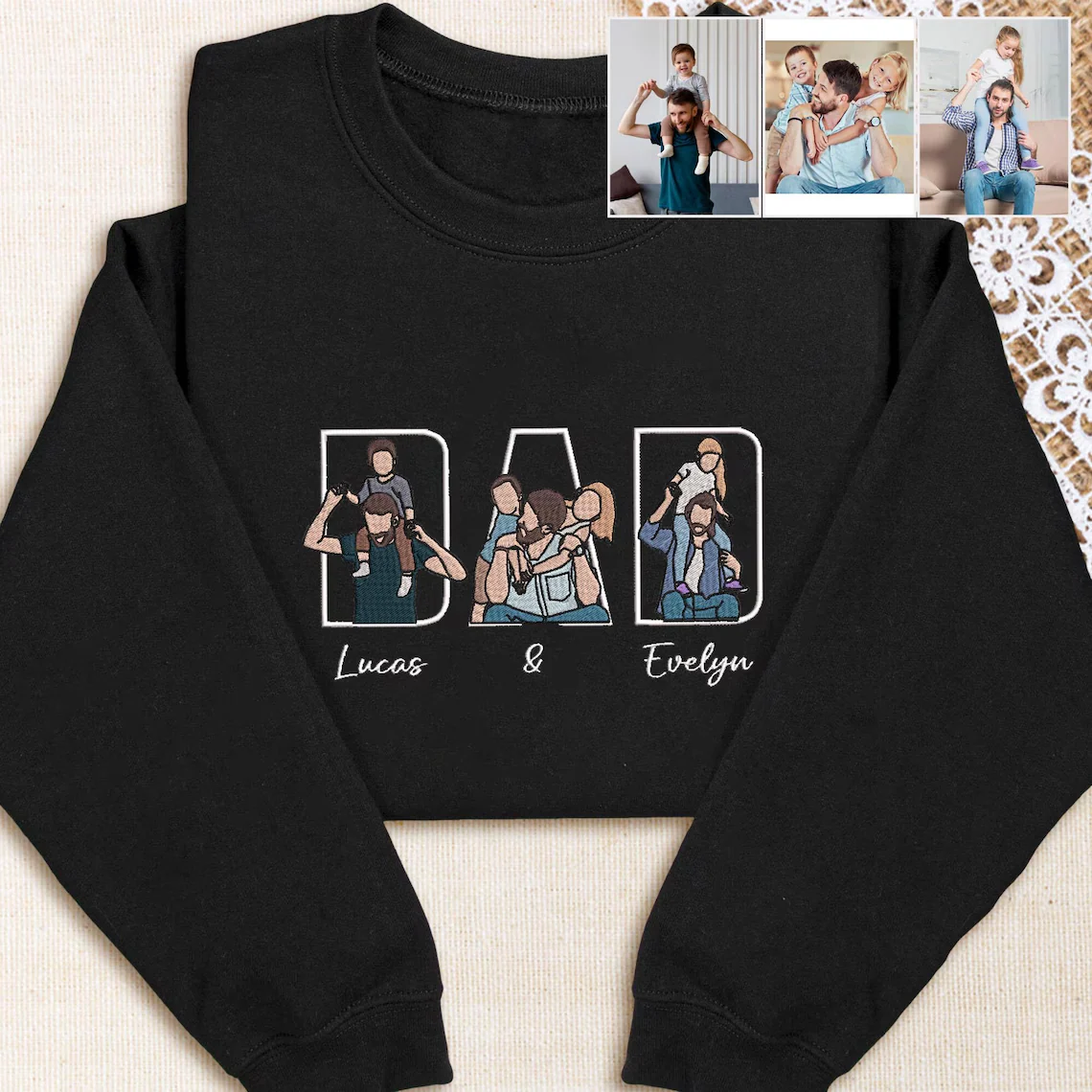 Custom Family Embroidered Sweatshirt – Gift for Papa, Dad or Mama