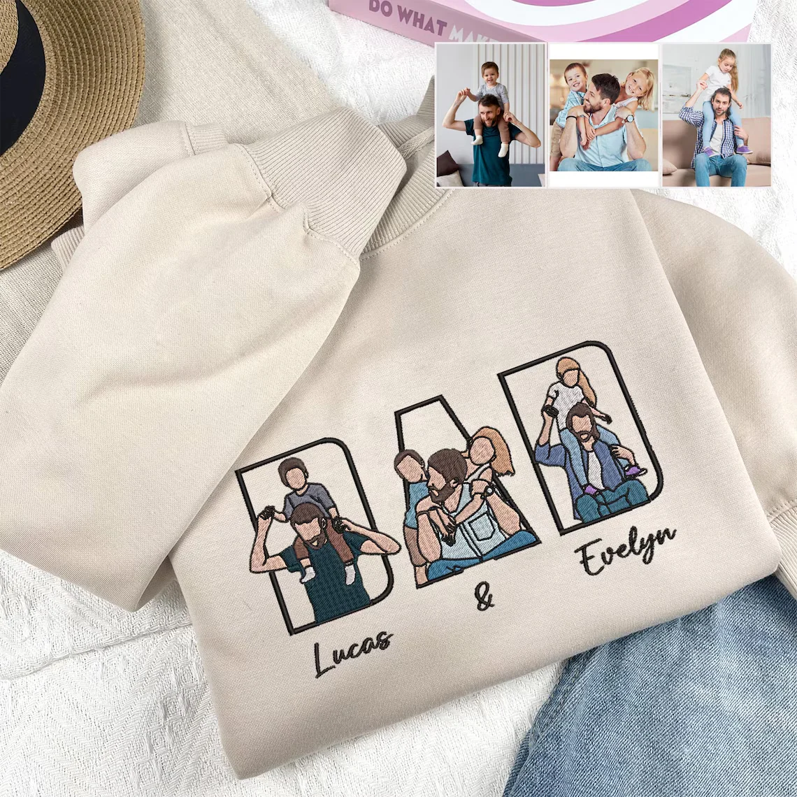 Custom Family Embroidered Sweatshirt – Gift for Papa, Dad or Mama