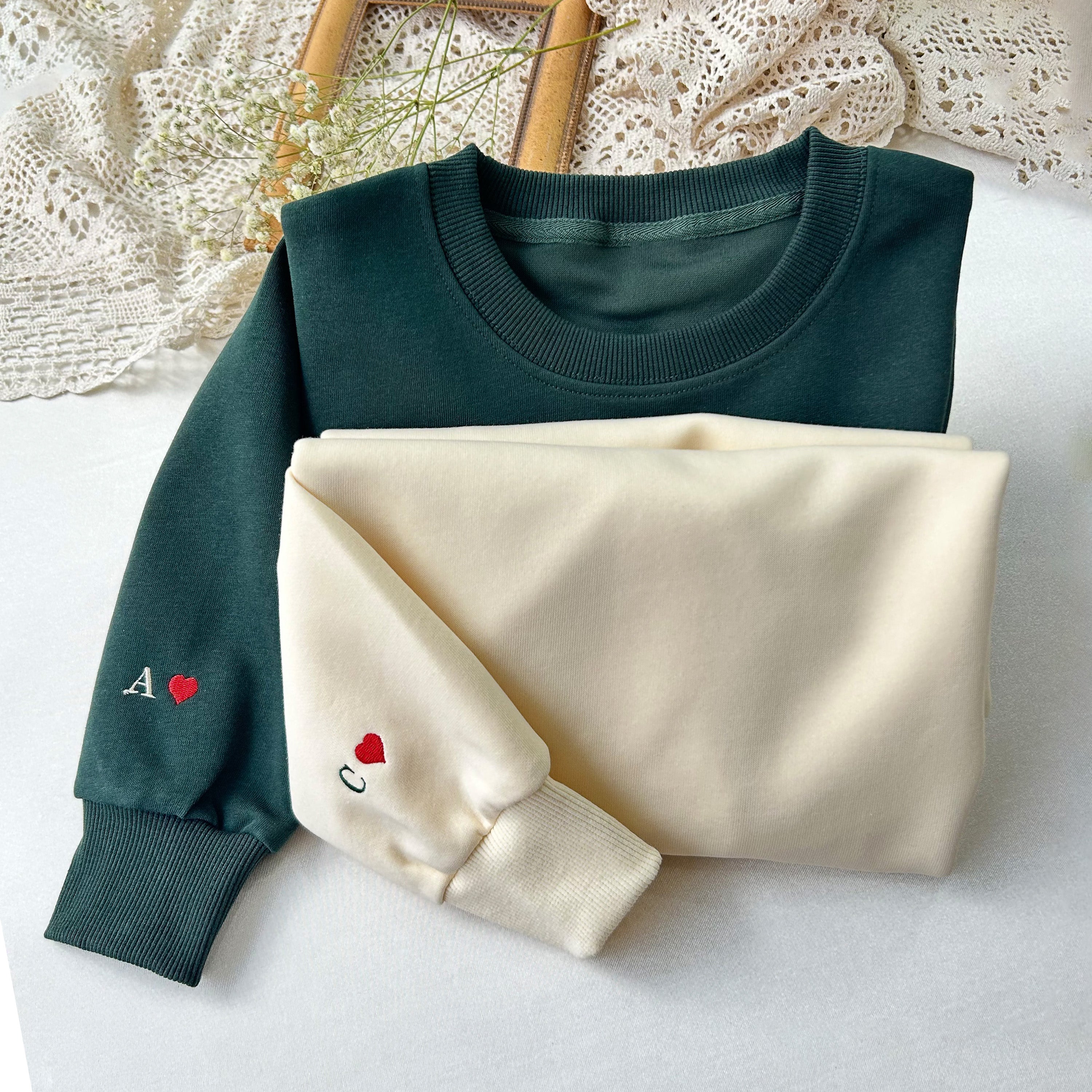 Personalized Couple Initial Heart Embroidered Sweatshirts