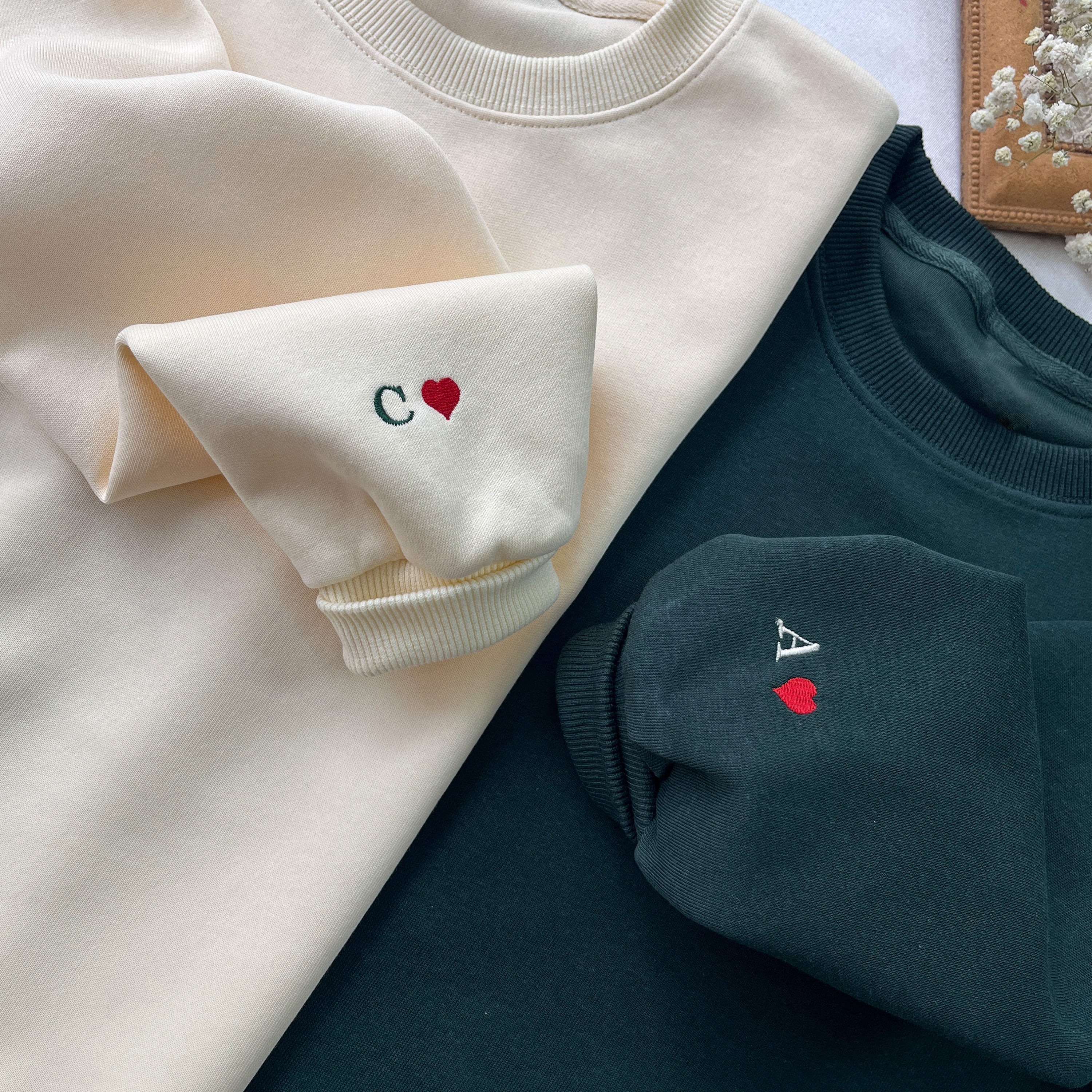 Personalized Couple Initial Heart Embroidered Sweatshirts