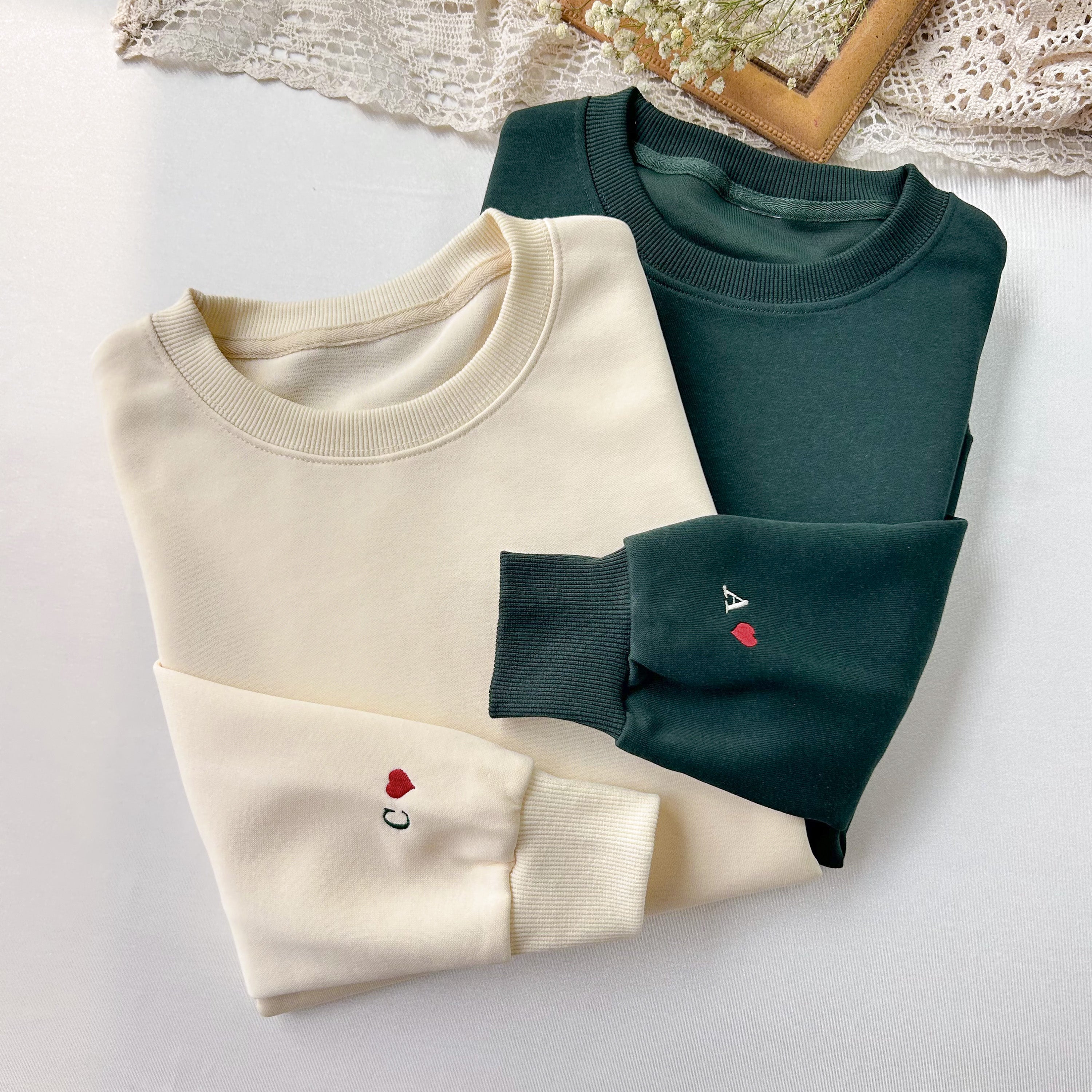 Personalized Couple Initial Heart Embroidered Sweatshirts