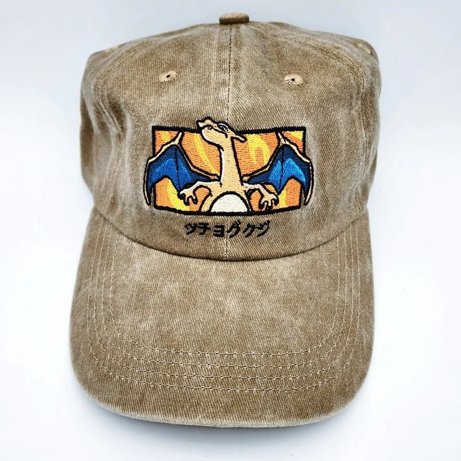 Custom Pokemon Hat，Embroidered Vintage Wash Baseball Cap