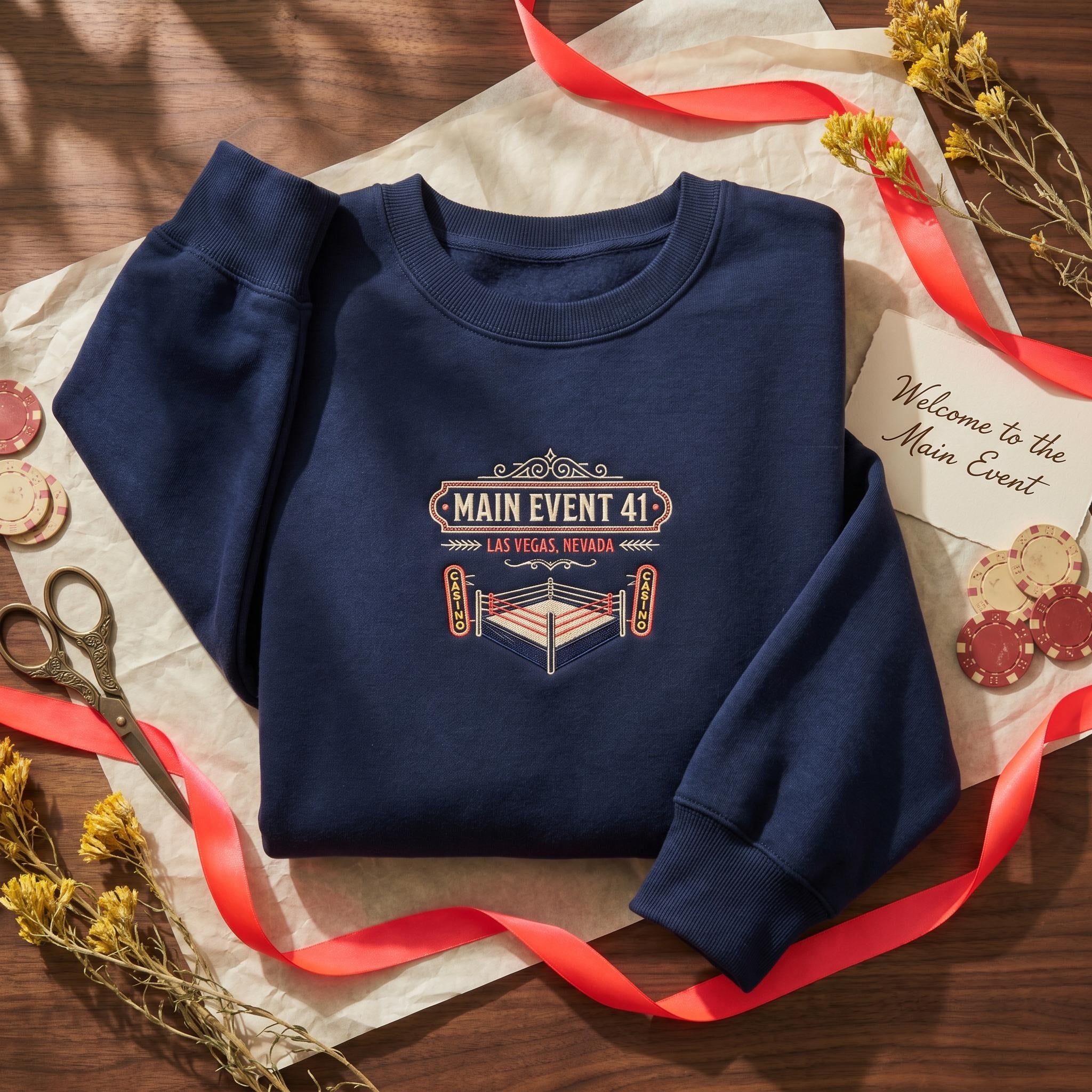 Retro Vegas Main Event 41 Fight Poster Shirt, Embroidered Vintage Wrestling Sweatshirt