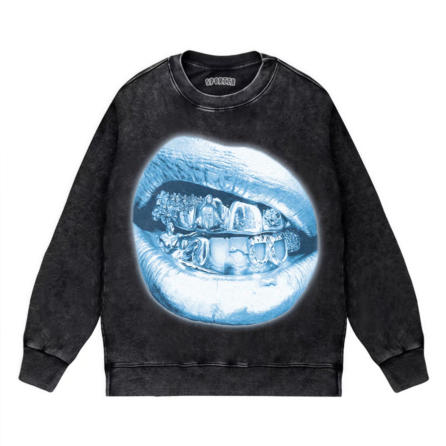 BLUE VINTAGE DIAMOND LIP PRINT TEE