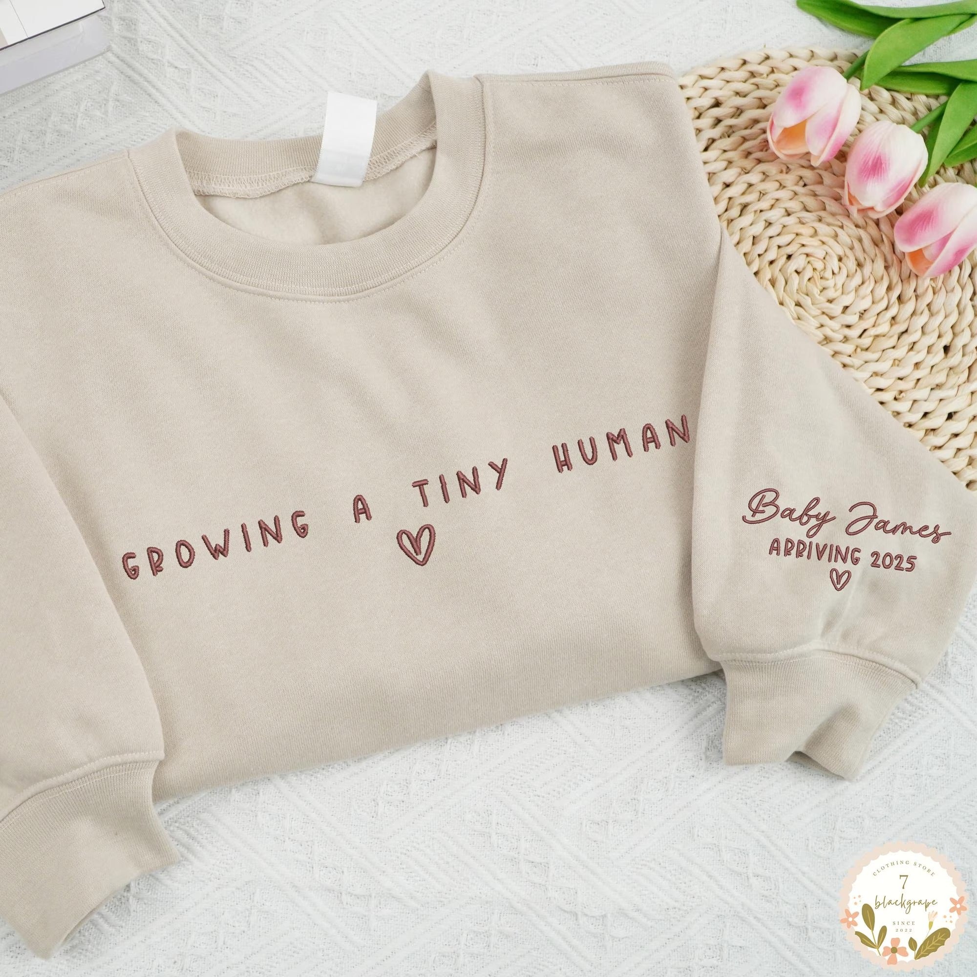 Growing A Tiny Human Pregnancy Embroidered Sweatshirt