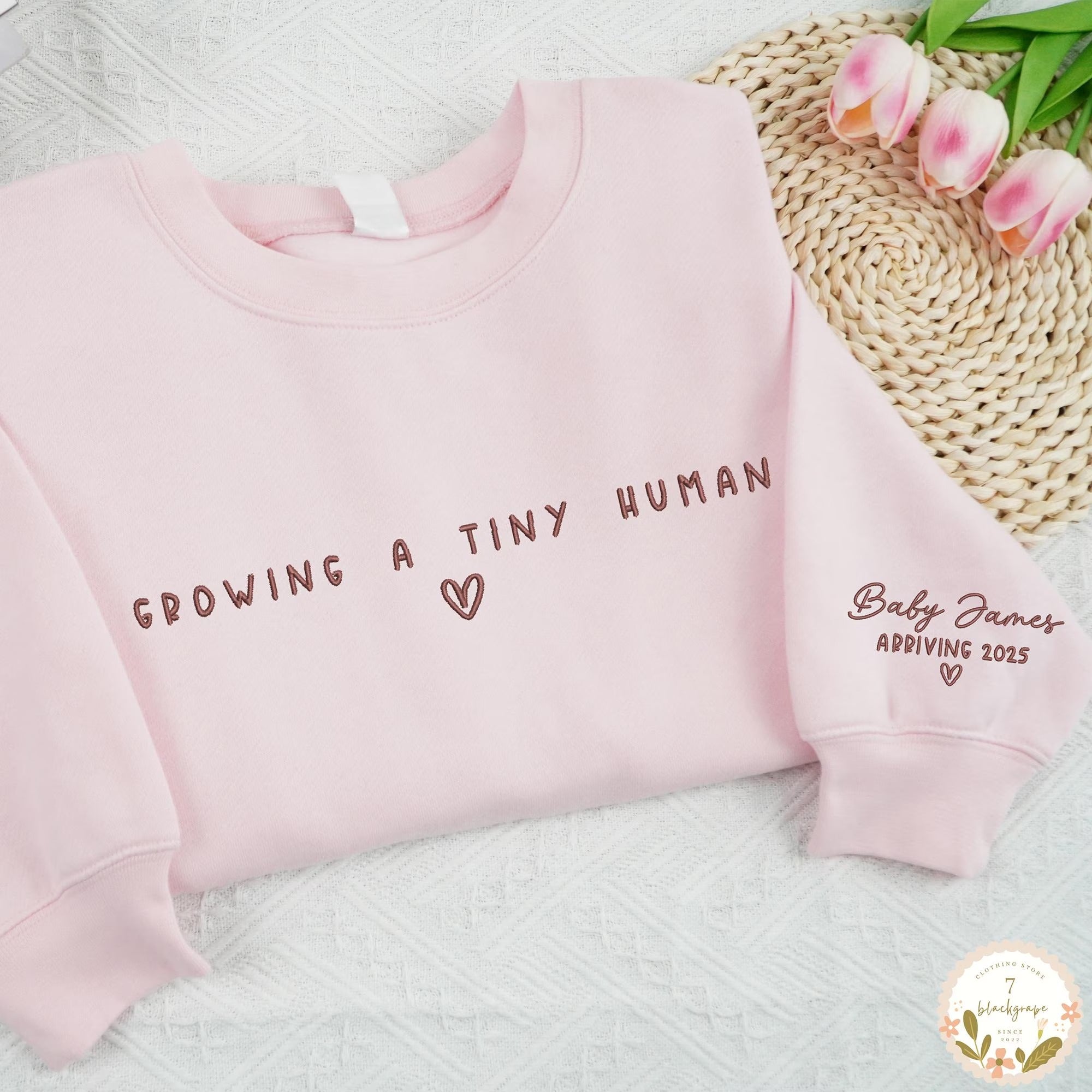 Growing A Tiny Human Pregnancy Embroidered Sweatshirt