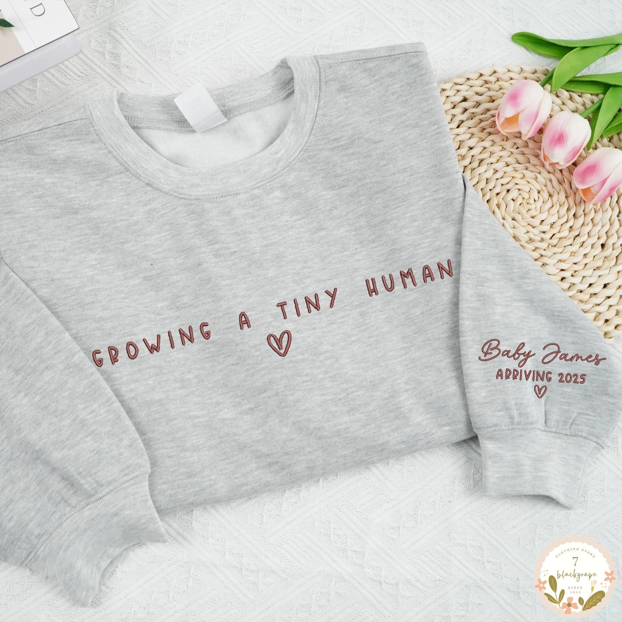 Growing A Tiny Human Pregnancy Embroidered Sweatshirt