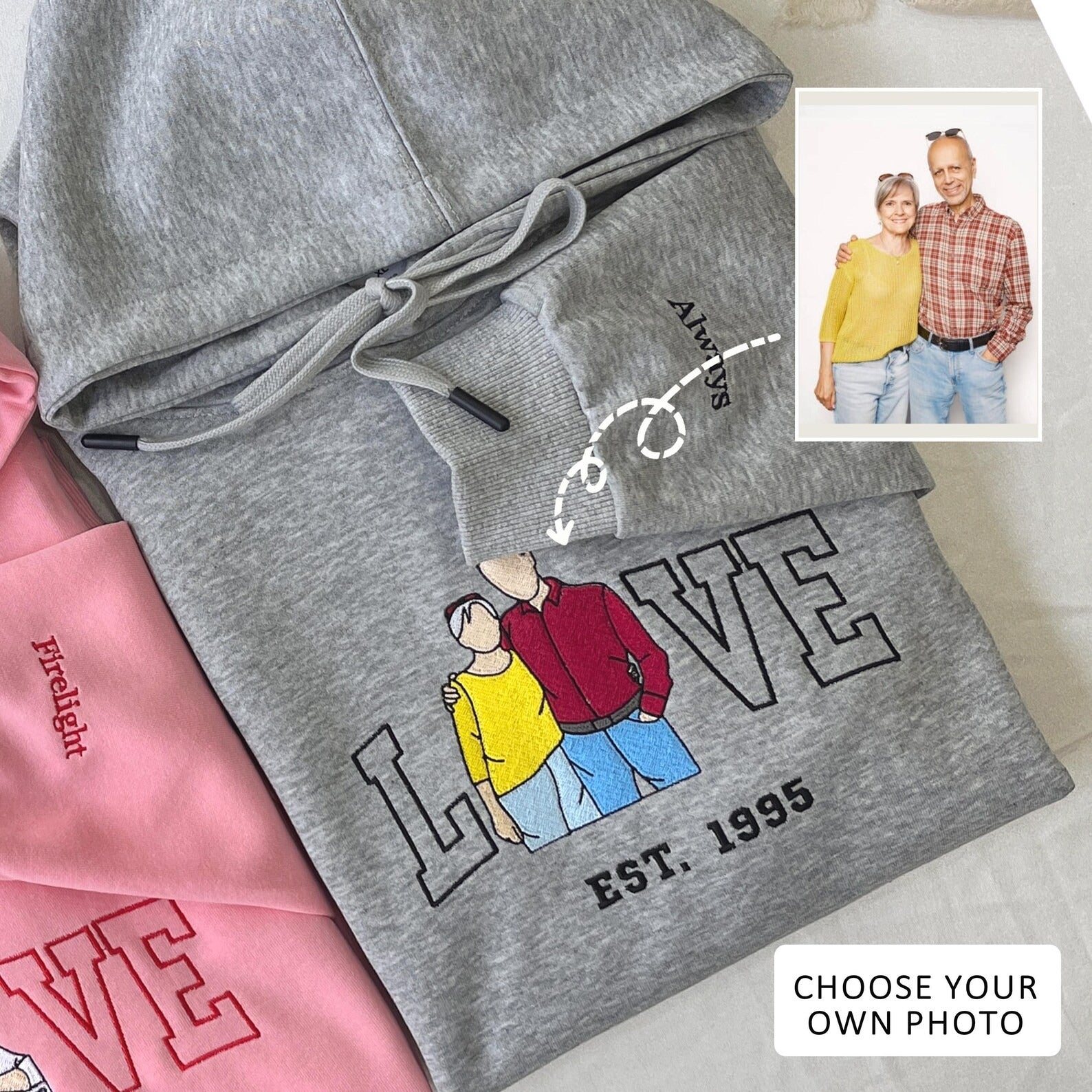 Anniversary LOVE Photo Custom Embroidered Sweatshirt