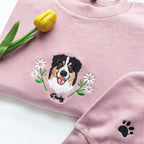 Custom Dog Face Flower Embroidered Sweatshirt