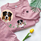 Custom Dog Face Flower Embroidered Sweatshirt