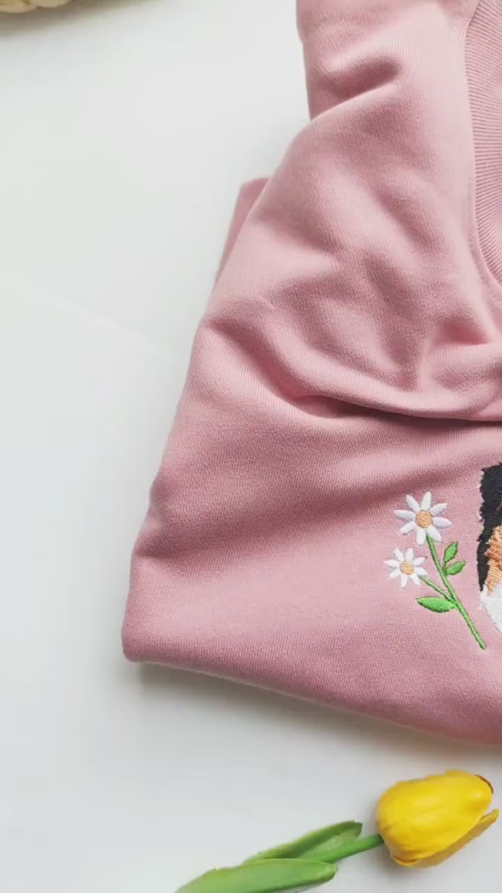 Custom Dog Face Flower Embroidered Sweatshirt